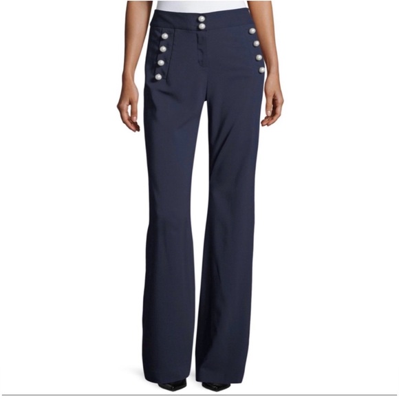 Veronica Beard Pants - Veronica Beard Navy Blue Pearl Accent Adley Wide Leg Sailor Pants 6